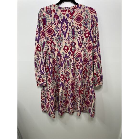 Beach Lunch Lounge Dress Geo Aztec Cottage Tiered Casual Festival Preppy Boho M - Picture 8 of 11